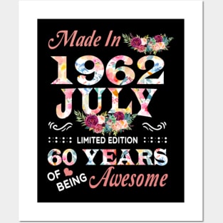 Made In 1962 July 60 Years Of Being Awesome Flowers Posters and Art